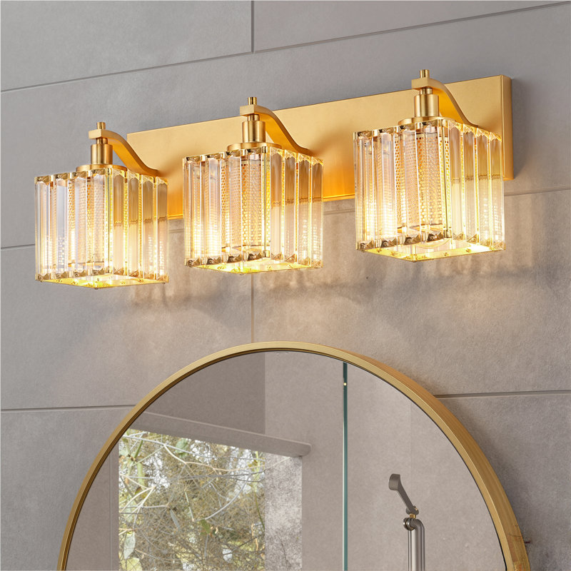 2/3 Light Dimmable Vanity Light With Crystal Shade, 3