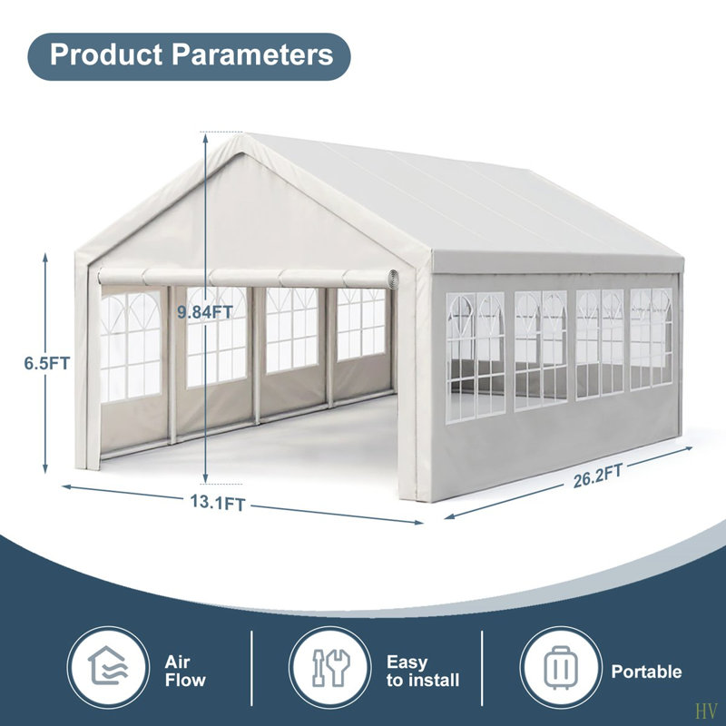 13'X26' Carport Car Canopy Party Tent Outdoor Gazebo With Removable Sidewalls, Outdoor Gazebo With 2 Ground Tubes, Commercial Tents For Parties Wedding BBQ