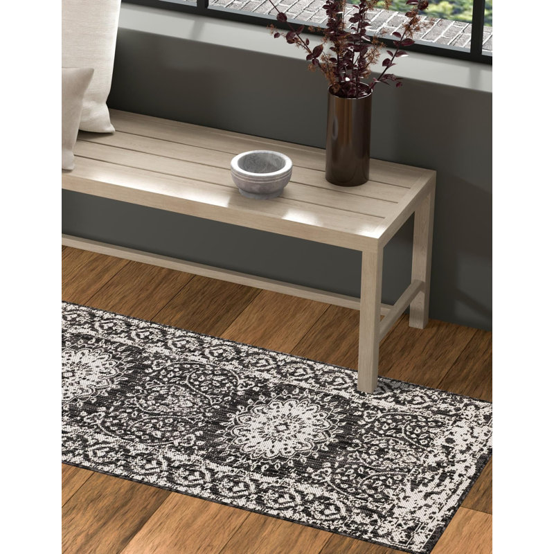 Tapis noir et blanc Contemporary Hitchens, Tapis de couloir 2 pi x 8 pi