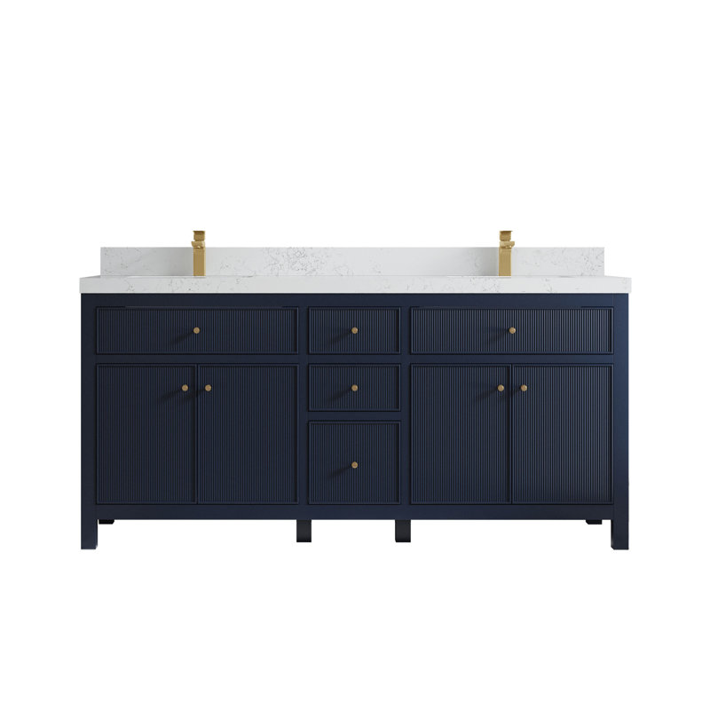 Ensemble de meuble-lavabo double 72 ", Quartz Empira, Marine
