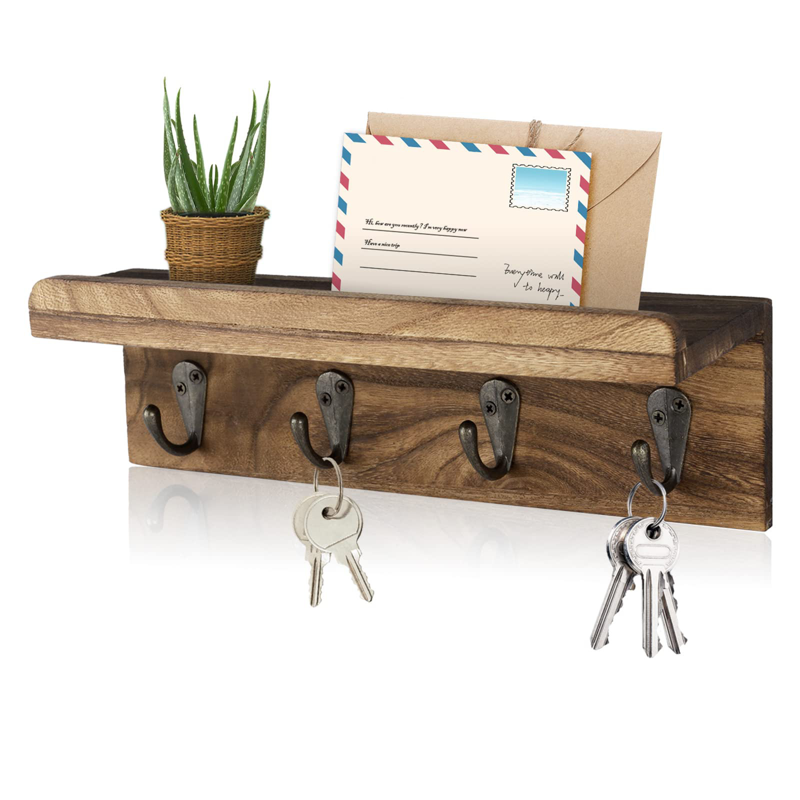 Gracie oaks rustic key holder for wall farmhouse wall shelf with 4