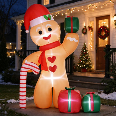 LED Lighted Blow Up 8ft Christmas Inflatable Gingerbread House, Indoor Outdoor Yard Lawn Holiday Decoration, Giant Inflatable Gingerbread House for Christmas Display