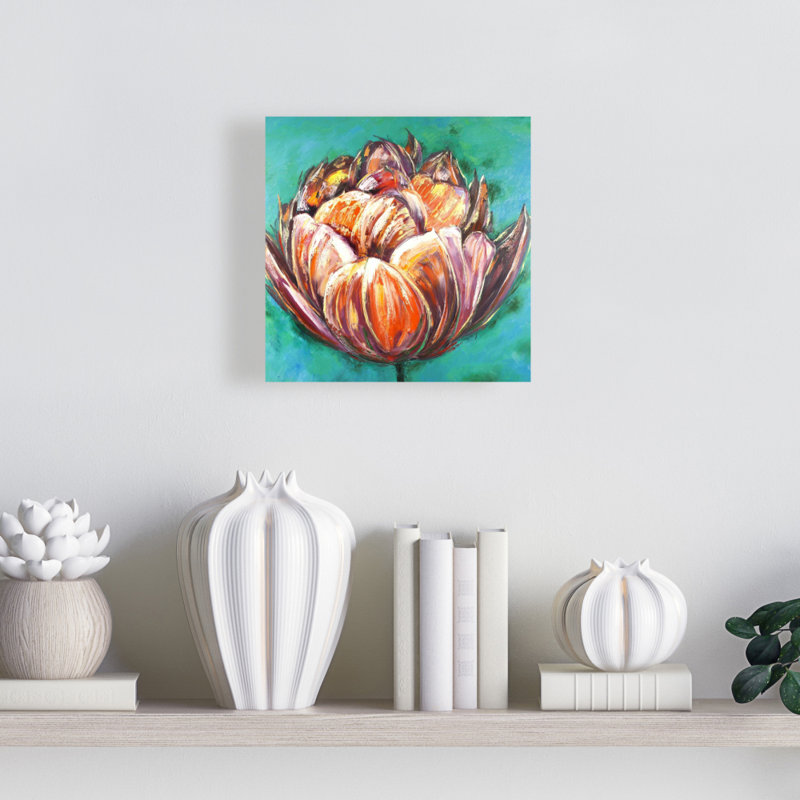 Toile abstraite à motif de tulipes doubles | Décoration de chambre orange