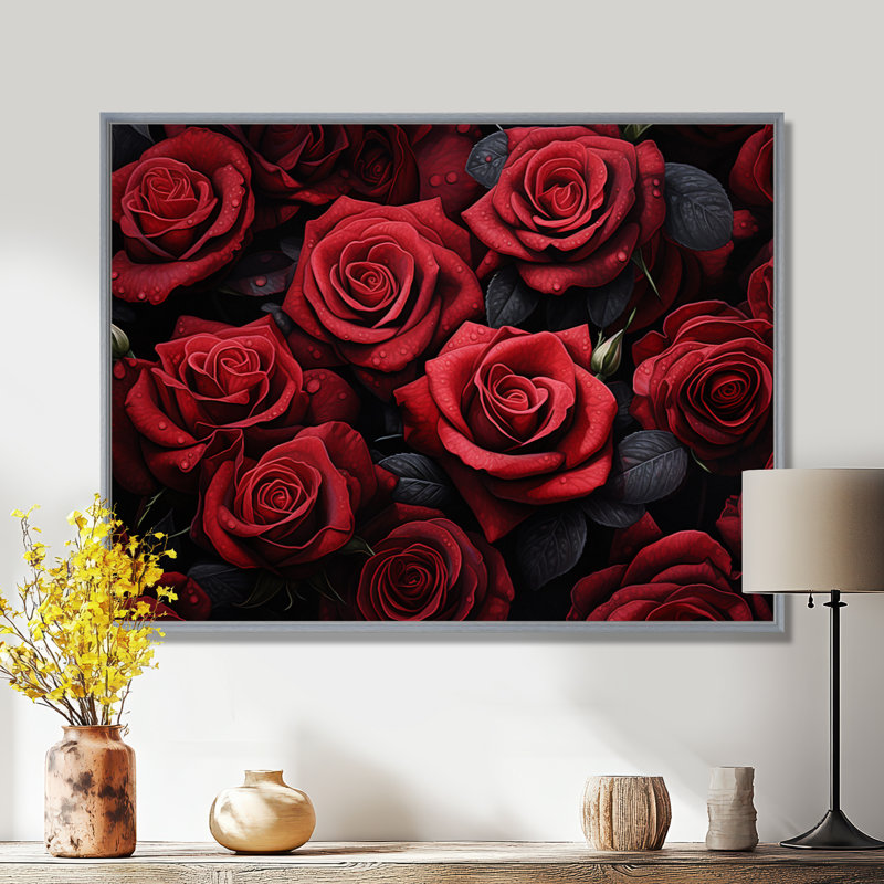 «Red Black Rose Eernal Beauty IV - Roses», reproduction d'art sur toile encadrée, H 12 po x l 20 po x P 1 po