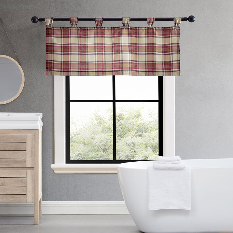 Eddie Bauer Edgewood Plaid Red Tab Top Window Valance