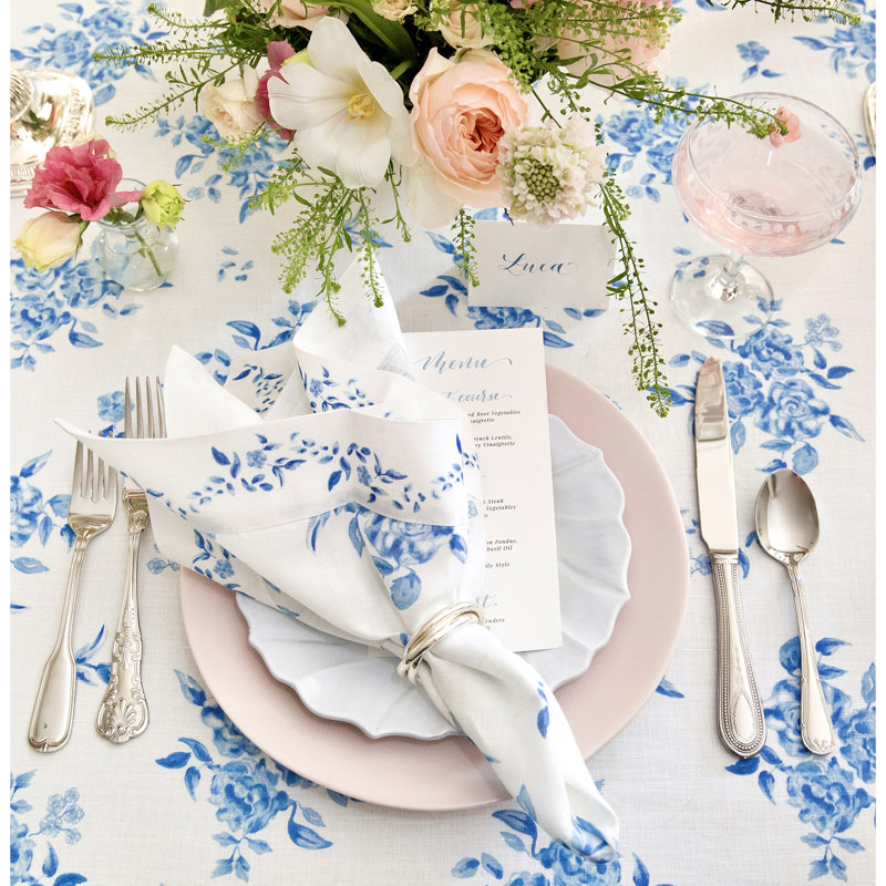 Jolie Fleur - 100% Pure Linen Dinner Napkins, Blue
