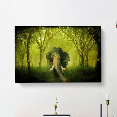 Marvellous Elephant In A Green Forest In Abstract - Wrapped Canvas