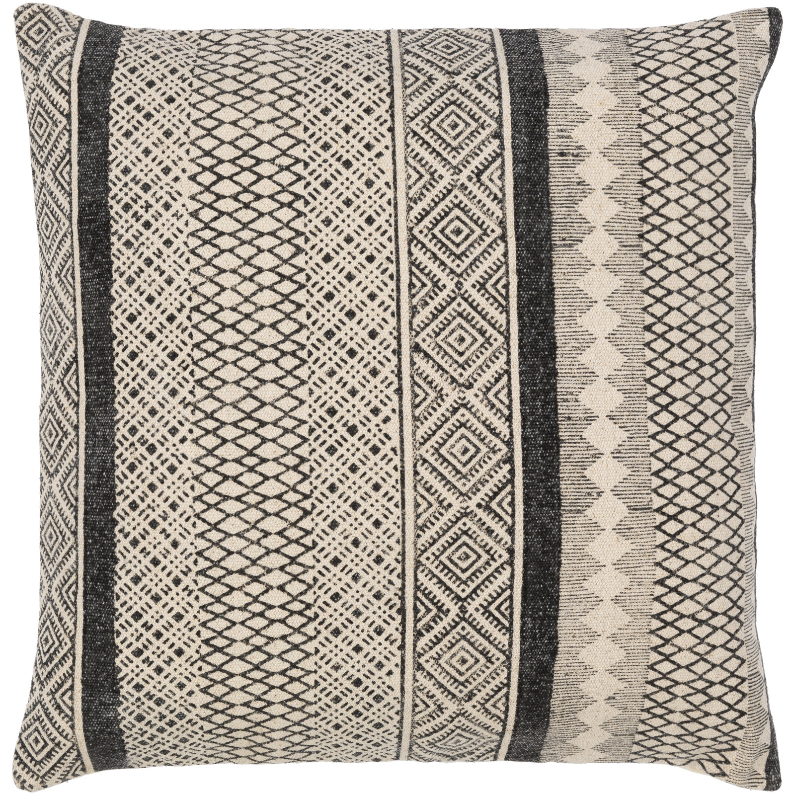 Zetta Geometric Cotton Throw Pillow, Light Beige/Black, Polyester/Polyfill, 20" x 20"