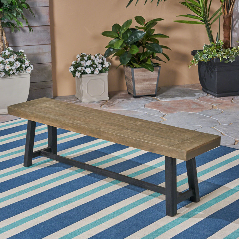 Banc d'extérieur en bois d'acacia, finition gris sablé et noir | Idée de cadeau