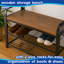 Curved Steel Coat Rack with Shoe Storage Bench - Black Frame with Wooden Seat-98839780