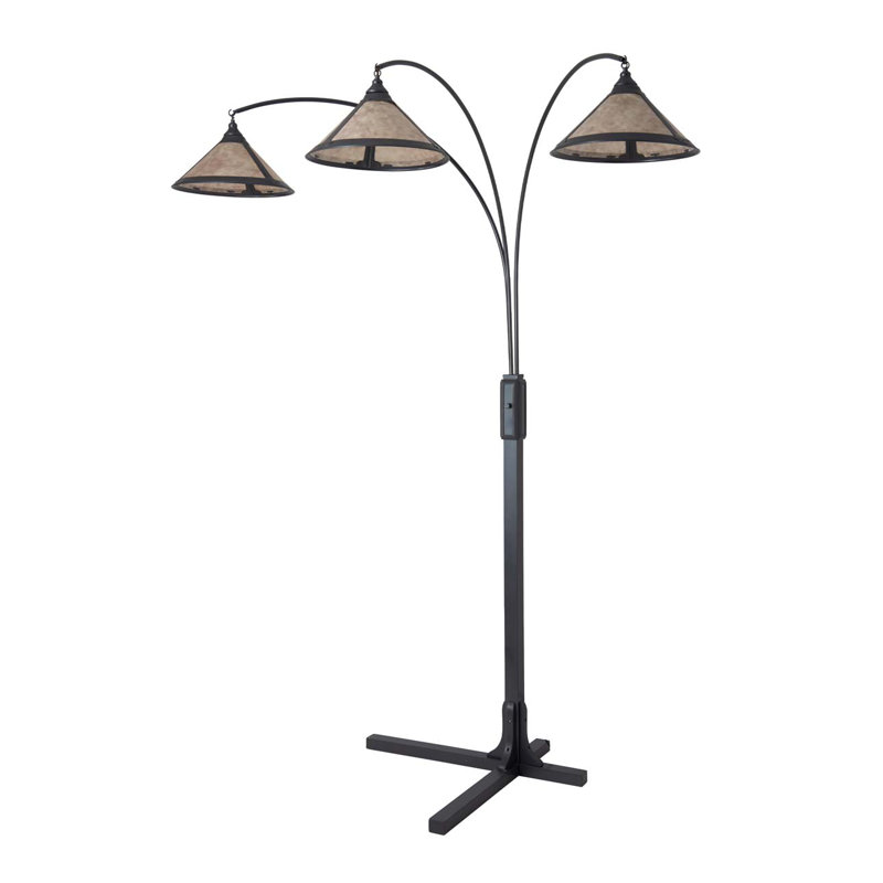 Charcoal Gray Gunmetal 3-Light Arc Floor Lamp with Amber Mica Shades