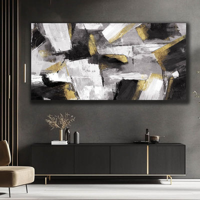 Abstract Wall Decor Gold Canvas Wall Art for Living Room Modern Canvas Prints pictures for Wall Black And White Artwork for Home Hotel Decoration 24x4