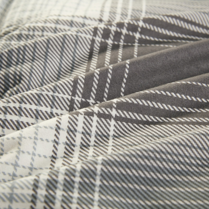Gray Full/Queen Down Alternative Comforter Set with Plaid Pattern