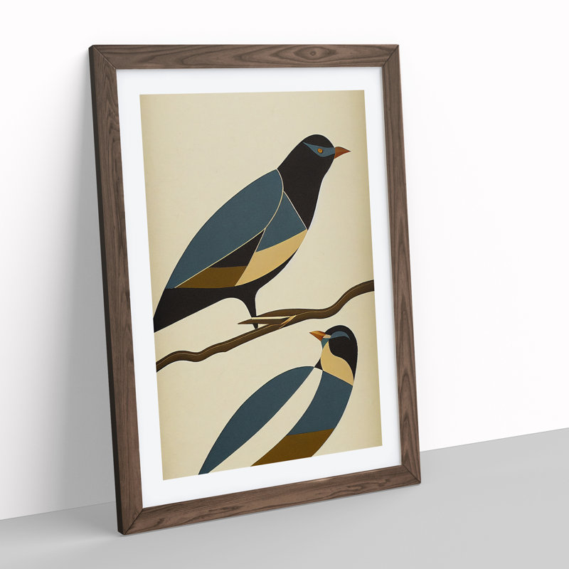 Pair of Birds No.2 Abstract 1 Piece Single Picture Frame Wall Art, 64cm H x 46cm W x 2cm D, Walnut Framed