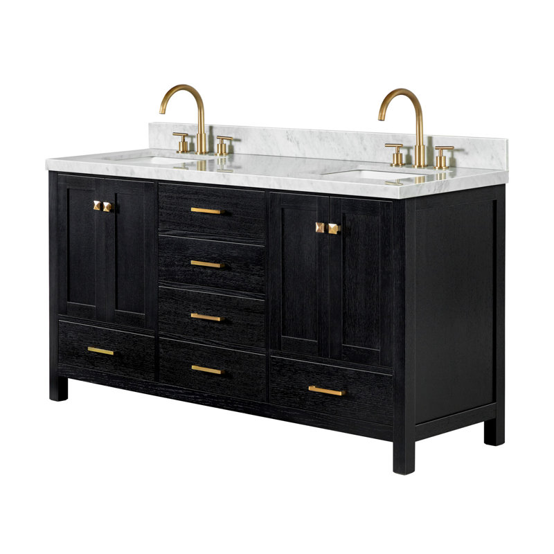 Grevera 67'' Free Standing Double Bathroom Vanity with Marble Top, Black Oak, Rectangular