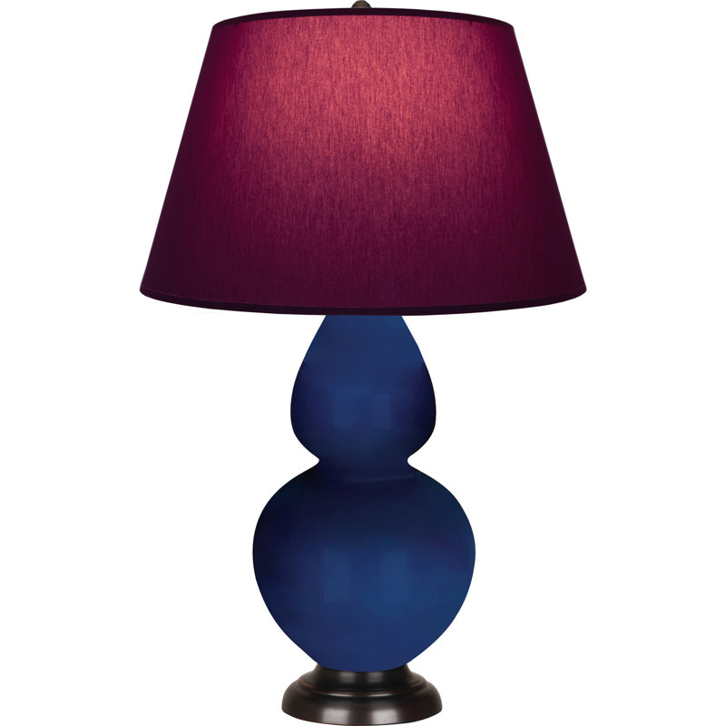 Lampe de table double gourde en céramique, Cobalt émaillé / bronze, Prune / lavande, Bronze