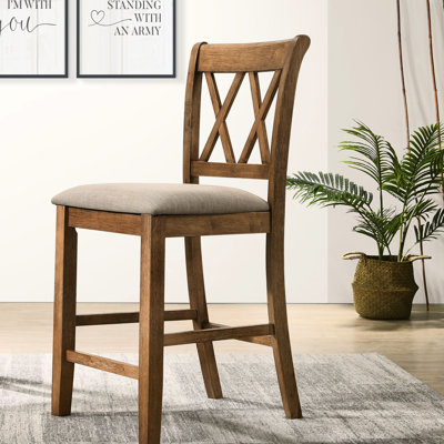 Chaises de salle à manger à hauteur de comptoir (2 chaises), revêtement brun clair - bois franc avec découpe et - tissu 2 revêtu de lin relaxant