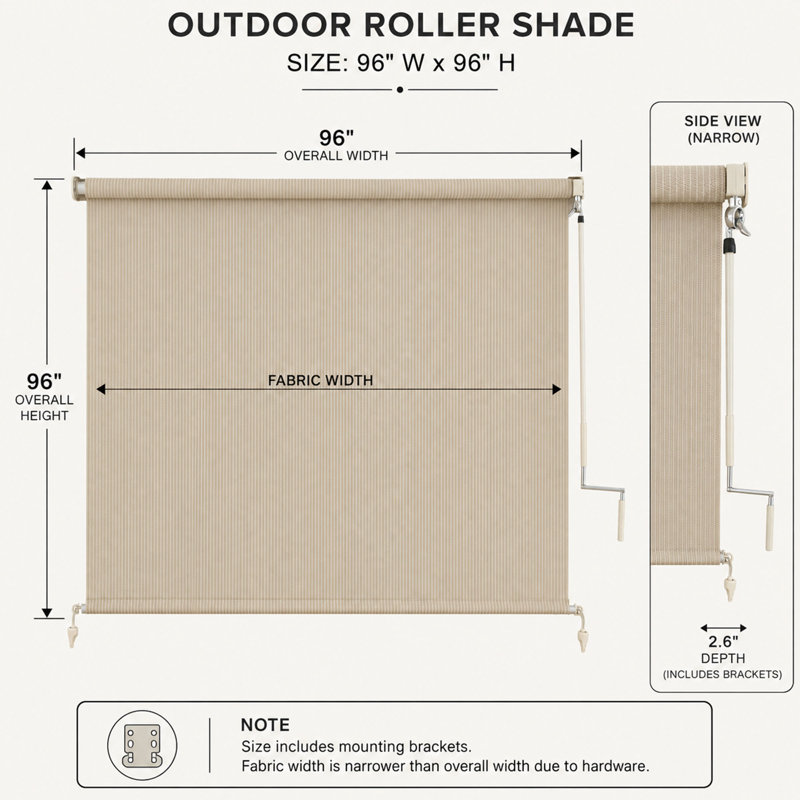 Store à enroulement extérieur sans fil 96 po x 96 po pour espaces de patio et de porche