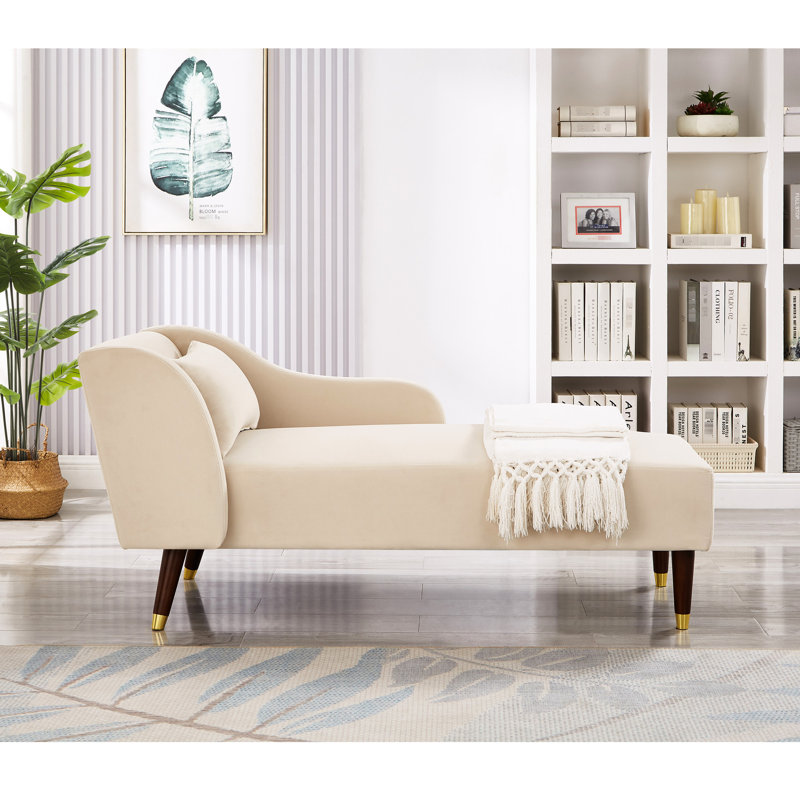 Chaise longue tendance en velours beige avec méridienne luxueuse en velours beige et rembourrage haut, Beige