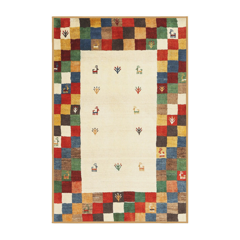 Tapis abstrait beige / vert / rouge Abrar, Rectangle 7 pi x 9 pi