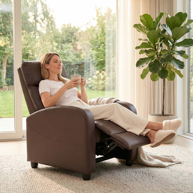 Ergonomic Massage Recliner Chair, 160° Manual Reclining Lounge Chair with 8 Modes & Remote Control, Brown