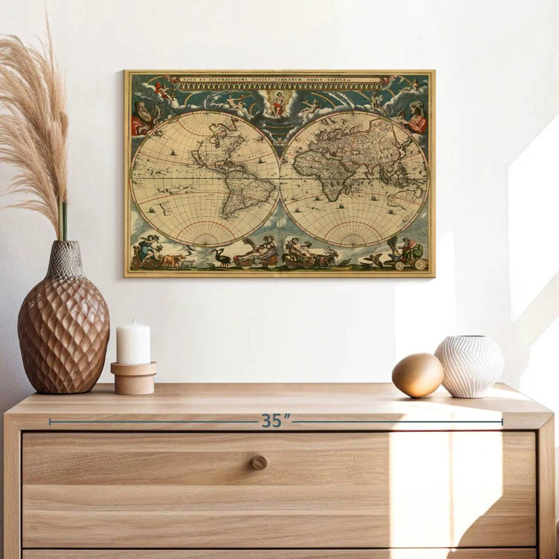 Carte du monde Aliaz des années 1600, H 16 po x l 24 po