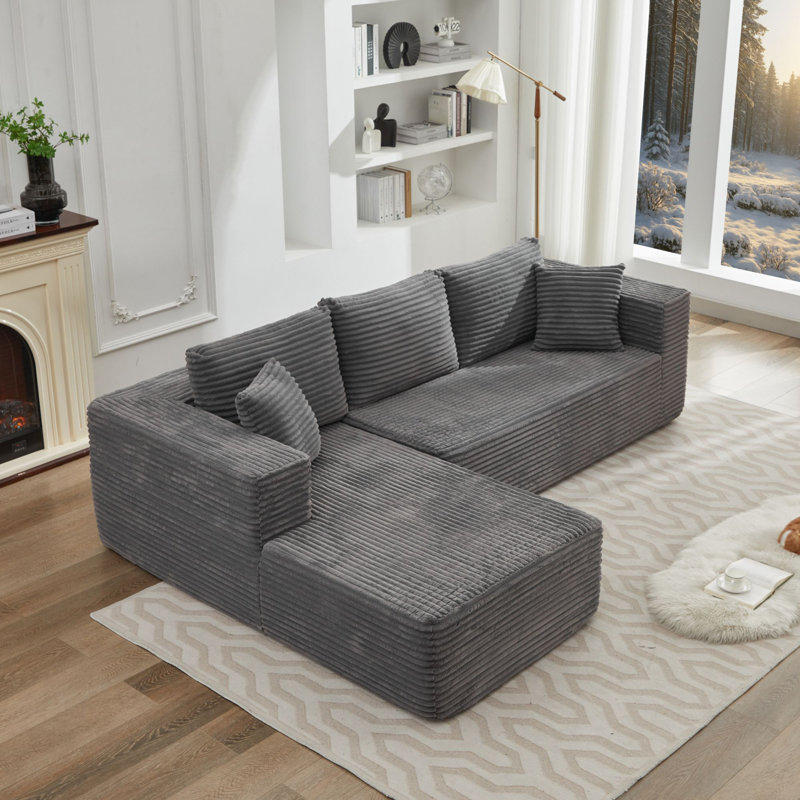 Canapé modulaire 106 po Corduroy Cloud, Left Hand Facing, Velours côtelé gris