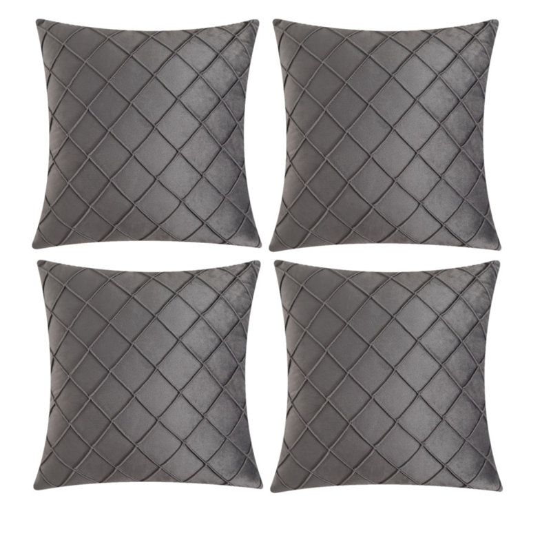 Ensemble de 4 coussins décoratifs en velours, 20 po x 20 po, Gris
