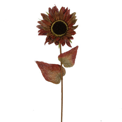 Tige de tournesol en toile de jute avec 2 feuilles