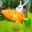 Lapin gonflable sur fusée carotte géante