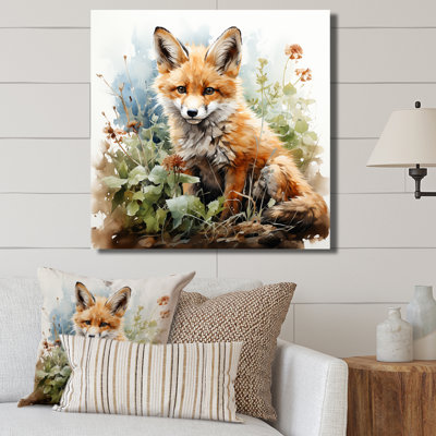 Minimalism Fox Portrait Blooms I - Fox Animal Wall Art