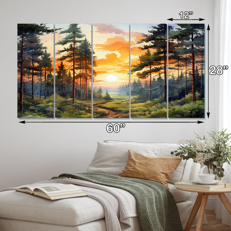 «Pine Tree Sunset Glow I» sur toile, reproduction de 5 pièces