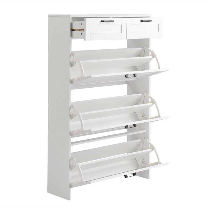 Armoire à chaussures 3 tiroirs et 2 petits tiroirs blancs