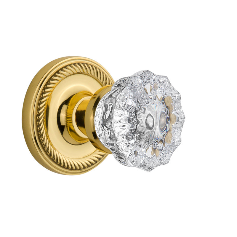 Rope Rosette with Crystal Door Knob, Unlacquered Brass, 2-3/4"