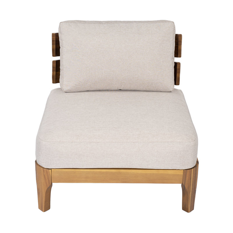 Fauteuil club d'extérieur en bois d'acacia avec coussins et lattes Kaelin, 1