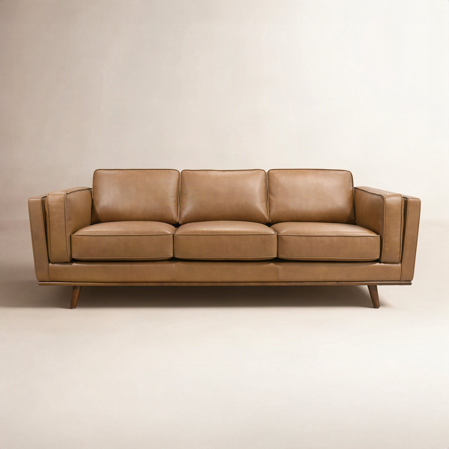 Freiro 90.4'' Genuine Leather Sofa, Tan Brown Genuine Leather