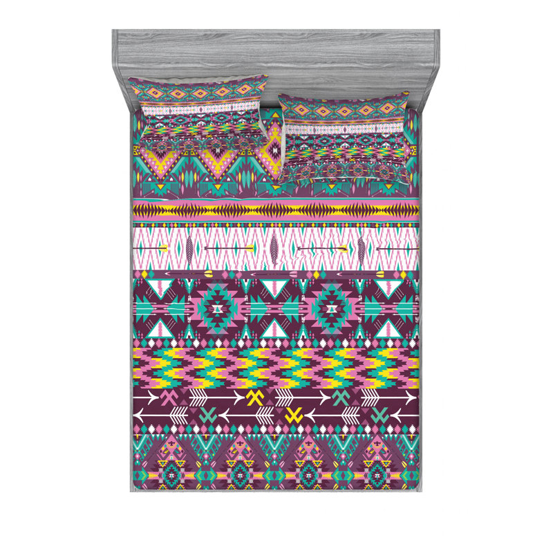 Ensemble de draps ikat traditionnels et flèches, Ensemble de draps pour lit double avec un drap-hou