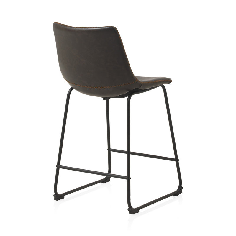 Upholstered Counter Stool with Metal Frame, Dark Brown