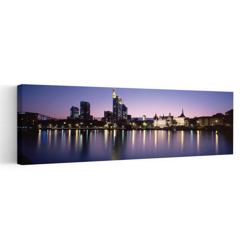 Skyline In Evening Main River Frankfurt Germany by Bo Brännhage - Wrapped Canvas Panoramic Print, 50.8 cm H x 152.4 cm W