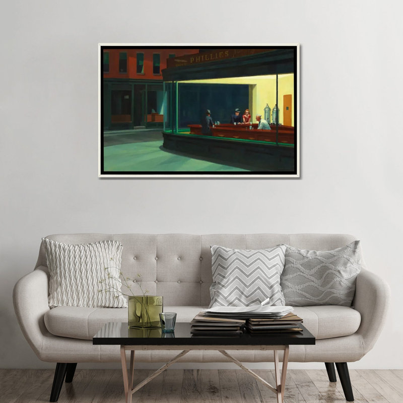 Nighthawks, 1942, H 32 po x l 48 po x P 1,5 po, Encadrement blanc vieilli