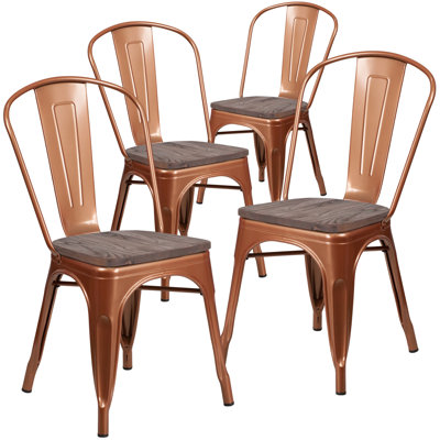 Ketchum Clear Coated Metal Stackable Chair with Wood Seat