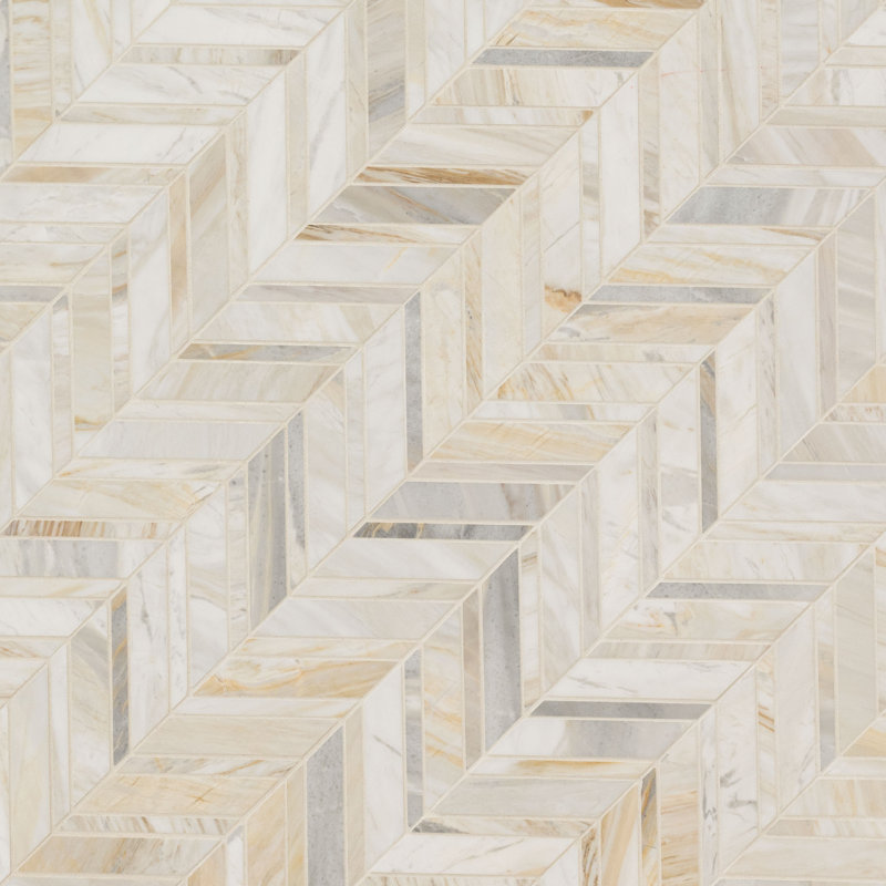 Carreau de sol en mosaïque en marbre adouci de 12 po x 12 po Selene Oro Chevron