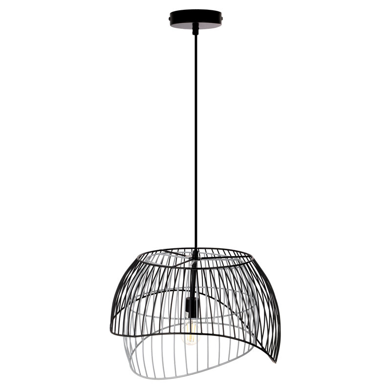 Luminaire suspendu dôme industriel noir et blanc 19,5 po l
