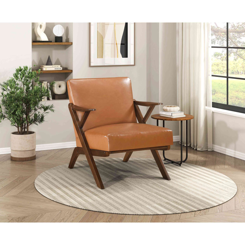 Chaise d'appoint en similicuir, Brun, Bois brun