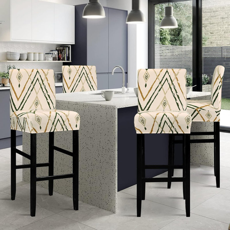 Jacquard Bar Chair Stool Cover - 4 Pack Stretch Chair Slipcover Pattern For Short Swivel Dining Chair-Counter Height Side Chairs