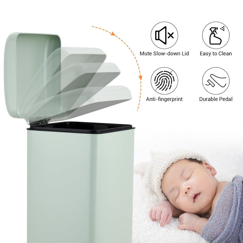 Poubelle de salle de bain 8 gallons, poubelle à pédale carrée 30 litres en acier inoxydable, vert, Vert