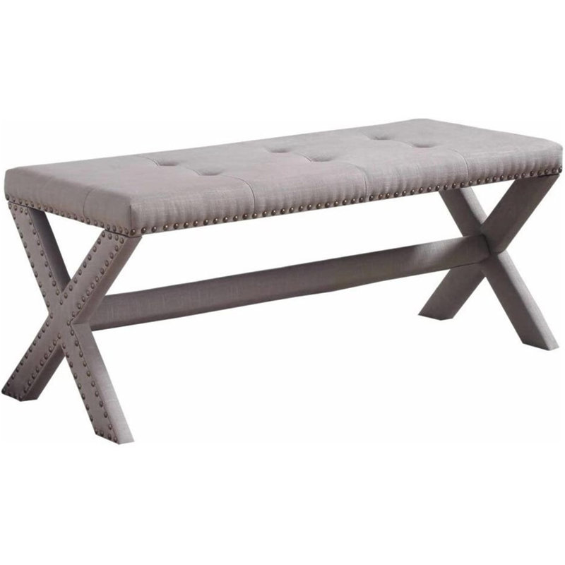 Banc d'appoint Glam avec garniture cloutée, siège capitonné, banc latéral rembourré pour chambre à coucher, salon et entrée