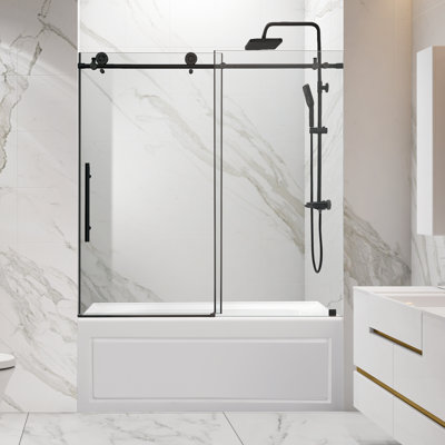 56"-60" W X 76" H Single Sliding Frameless Tub Door with Clear Glass