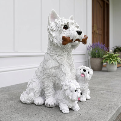 Trois statues en résine West Highland White Terrier - sculptures de chien de jardin en plein air, décorations de pelouse et ornements.