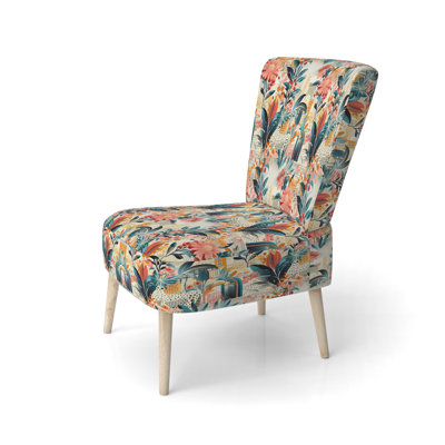 Urban Jungle City Tropical Pattern - Upholstered Coastal Side Chair, Tropical Leaves Accent Chair